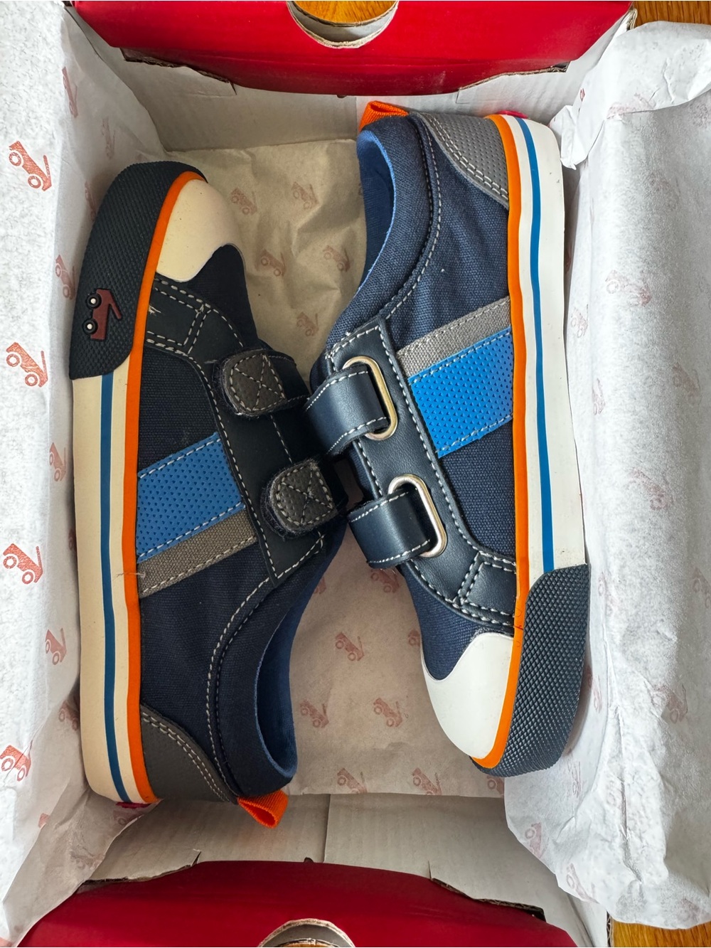 See Kai Run Navy Blue & Orange Velcro Strap Sneakers